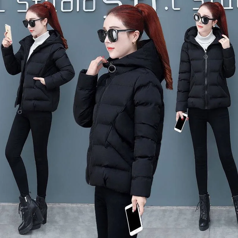 Vangul Casual Ladies Solid Padded Jacket Short Autumn Winter Wadded Jacket Women Hooded Coats Red Female Parkas Outwear New