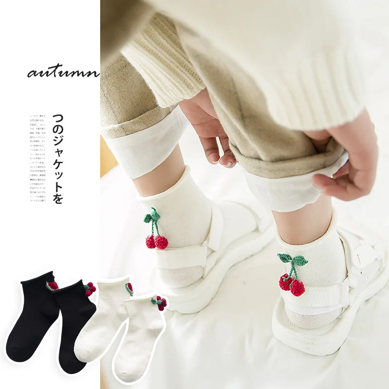 

korean harajuku women socks skarpetk funny socks Cotton Cherry and watermelon cute lovely autumn and winter solid Socks