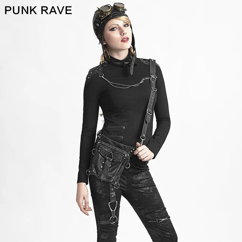 

2018 New Punk Rave Streampunk bag fahison women girl black Kera Rock Visual Kei black Pu handbag COOL ~~~~S161