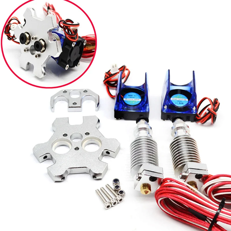 Lastest V6 двухголовочный экструдер HotEnd с насадкой 0 4 мм 12 В охлаждающий вентилятор и