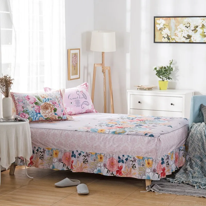 Buy Bohemian Korean flowers bed skirt, striped plaid