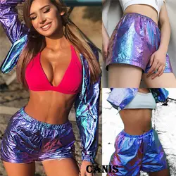 Женские сексуальные спортивные хип-хоп светоотражающие шорты лазерные повседневные тонкие женские шорты летние горячие шорты