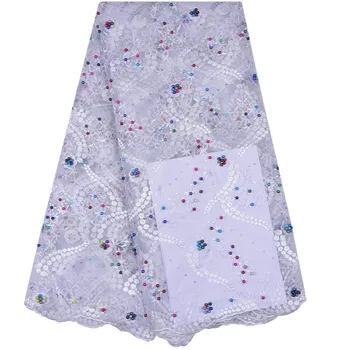 

Lace Fabric High Quality Beaded French Lace Fabric White African Tulle Lace Fabric For Bridal Dress Net Lace Fabric 1135