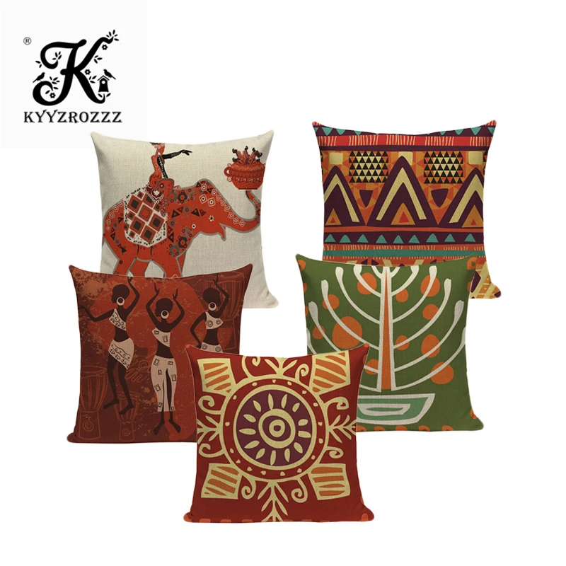 African Style Geometric Printing Cushion Covers Ethnic Linen Throw