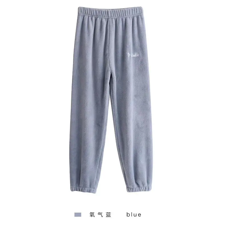 Pants-Blue Осенне-зимние фланелевые женские пижамные комплекты, одежда для сна, домашняя одежда, Толстая теплая Коралловая бархатная женская ночная рубашка, костюм, пижама - Цвет: Pants-Blue