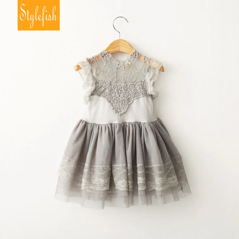 Korean Children Clothings 2016 Summer Girl Dress Vintage Ruffles Sleeve Clothes Princess Girl Party birthday Costumes