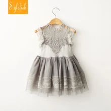Coréen Vêtements D’enfants 2016 Été Fille Robe Vintage Ruches Manches Vêtements Princesse Party Girl/d’anniversaire Costumes