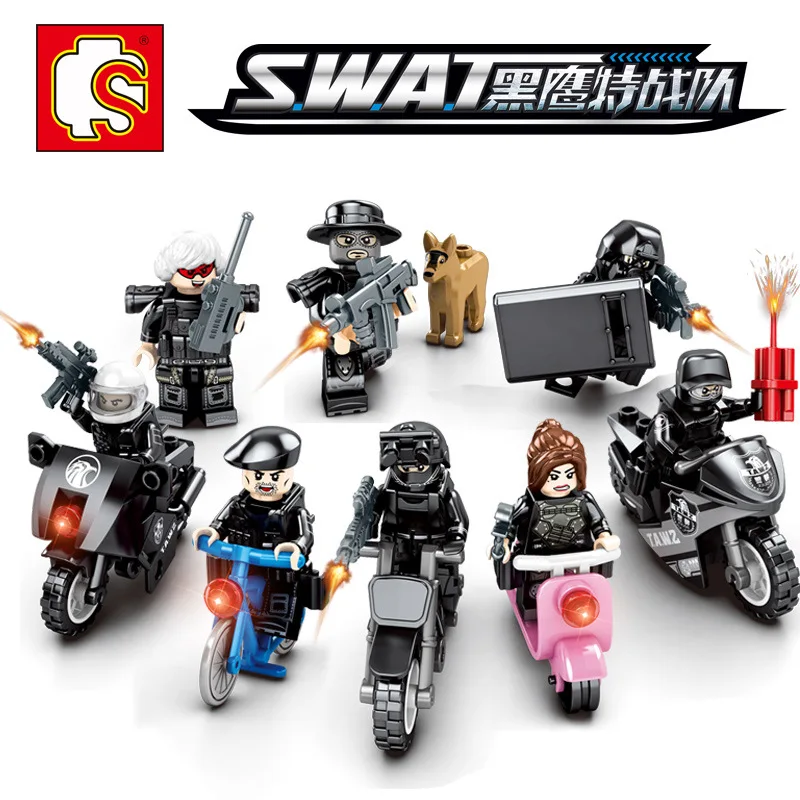 

Sembo Blocks WW2 Military Special Forces Soldiers Figures SWAT Weapons Motorcycle Building Bricks Model Kits Kid Toys