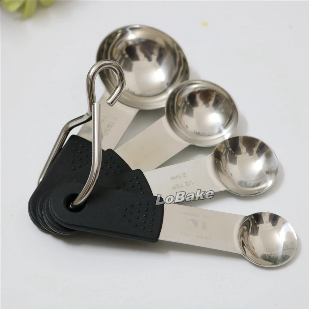 (4 units/set) Top stainless steel measuring spoon 1.25ml, 2.5ml,5ml,15ml with silicone handle