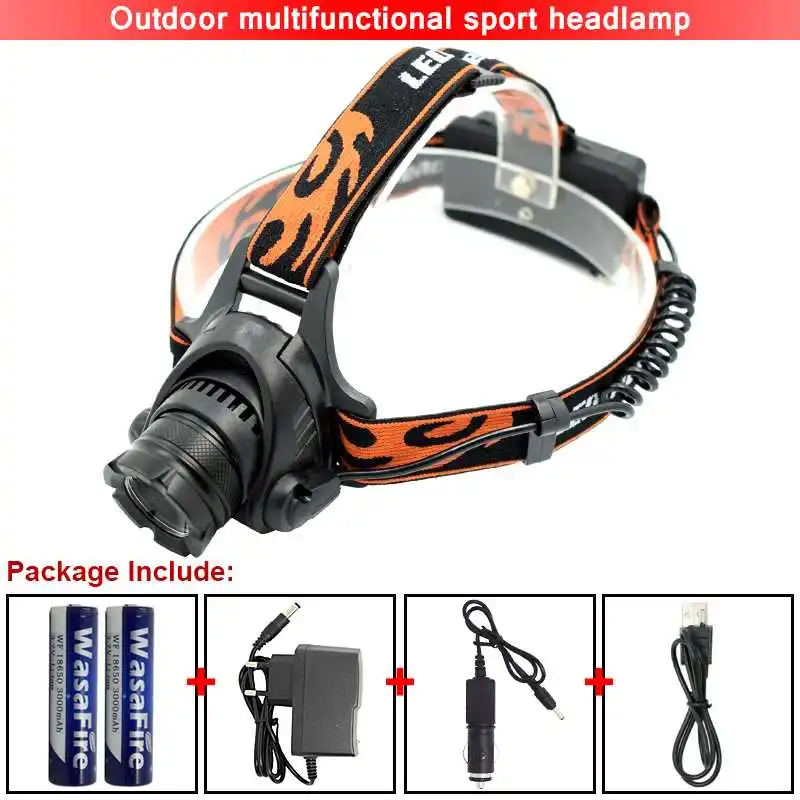 

Zoomable Headlamp 5000LM XM-L2 LED Head Torch powerful Lamp frontal led running Headlight forehead Light+ 18650 Battery+ Charger