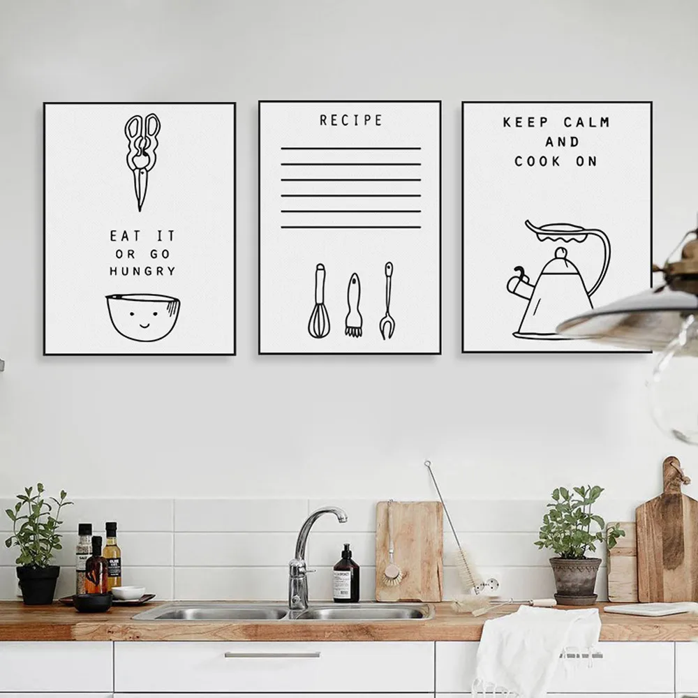 Черно белая еда цитаты плакаты принты в скандинавском стиле минималистичный