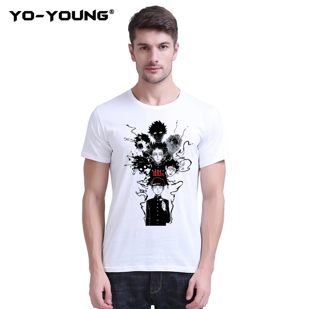 

Yo-Young Men T Shirts Anime Mob Psycho 100 Digital Print 100% 180g Combed Cotton Anime Fans Casual Top Tee Shirts Customized
