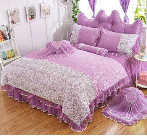 Хлопковое фиолетовое кружевное постельное белье принцессы из четырех частей
