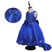 Детское платье принцессы без рукавов с блестками и цветочным узором для девочек, платье для свадьбы, От 2 до 12 лет для девочек, платье со шлейфом для выпускного вечера