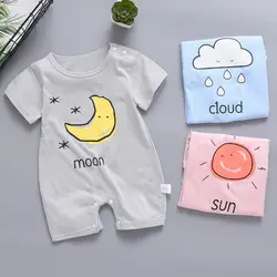 2018 летние детские комбинезоны с коротким рукавом хлопковая одежда для малышей Moon печати для новорожденных Для маленьких мальчиков Одежда