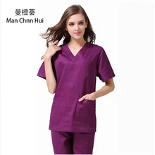 Костюм медика униформа медсестры синий v-образным вырезом красота салонная одежда Больничная хирургическая рубашка+ брюки медицинская форма для женщин