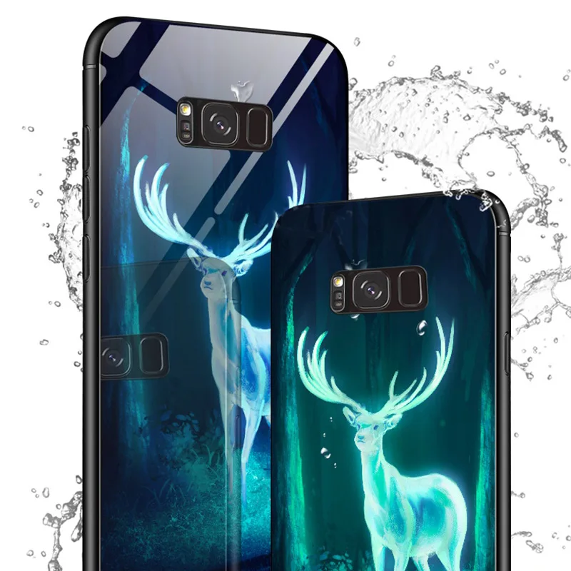 BFOLLOW Luminous Case for Samsung Galaxy S9 / S9 Plus / S8 / S8 Plus / Note 8 9 Tempered Glass Back Hard Cover