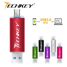 Новинка TECHKEY OTG usb 3,0 32gb usb флеш-накопитель 3,0 64gb флеш-накопитель 16gb memoria cel usb флеш-накопитель в подарок для samsung mobile