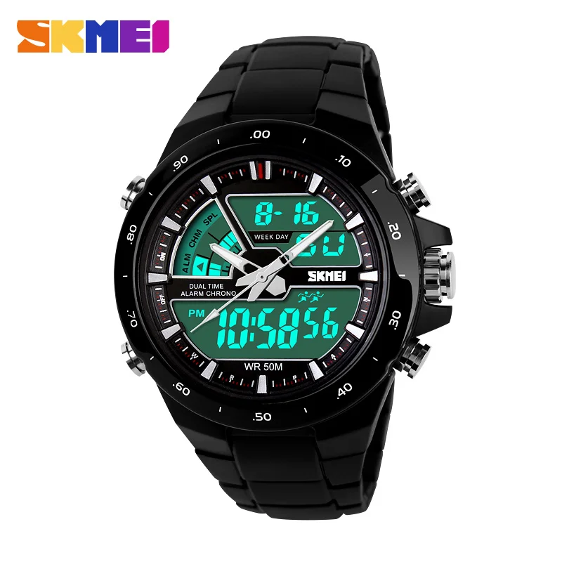 SKMEI Relogio Masculino мужские спортивные часы Модные 2 раза Chrono кварцевые часы мужские s водонепроницаемые часы с двойным дисплеем