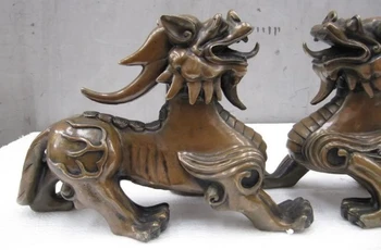 

Chinese Folk classical Copper Evil Guardian Door Fu Foo Dog Lion statuary Pair