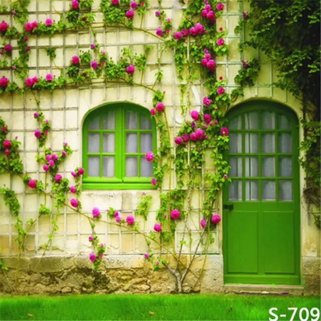 Vintage Green Leaves Red Flowers Wood Door Photography Backdrops Natural Screen Retro Wall Photo Background Vintage Green Leaves Red Flowers Wood Door Photography Backdrops Natural Screen Retro Wall Photo Background