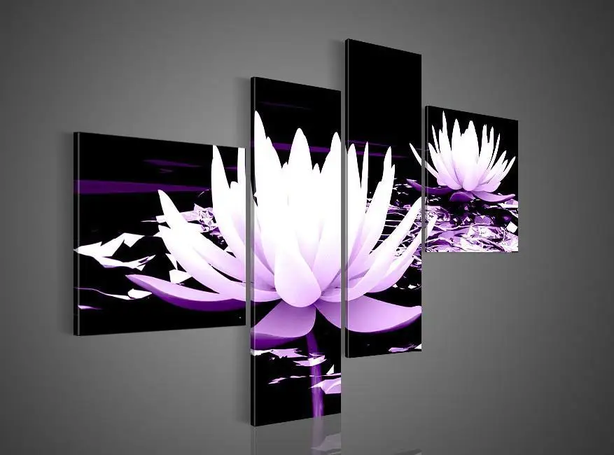 handpainted 4 piece black white purple modern decorative oil painting