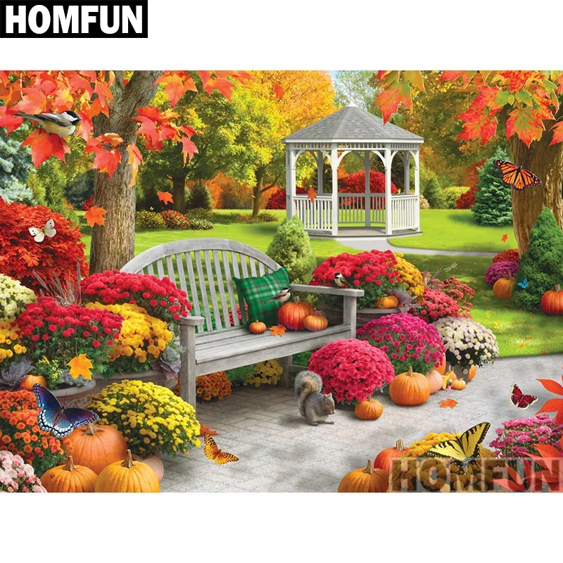 HOMFUN Tam Kare yuvarlak Matkap 5D DIY Elmas Boyama sonbahar Do al 3D 