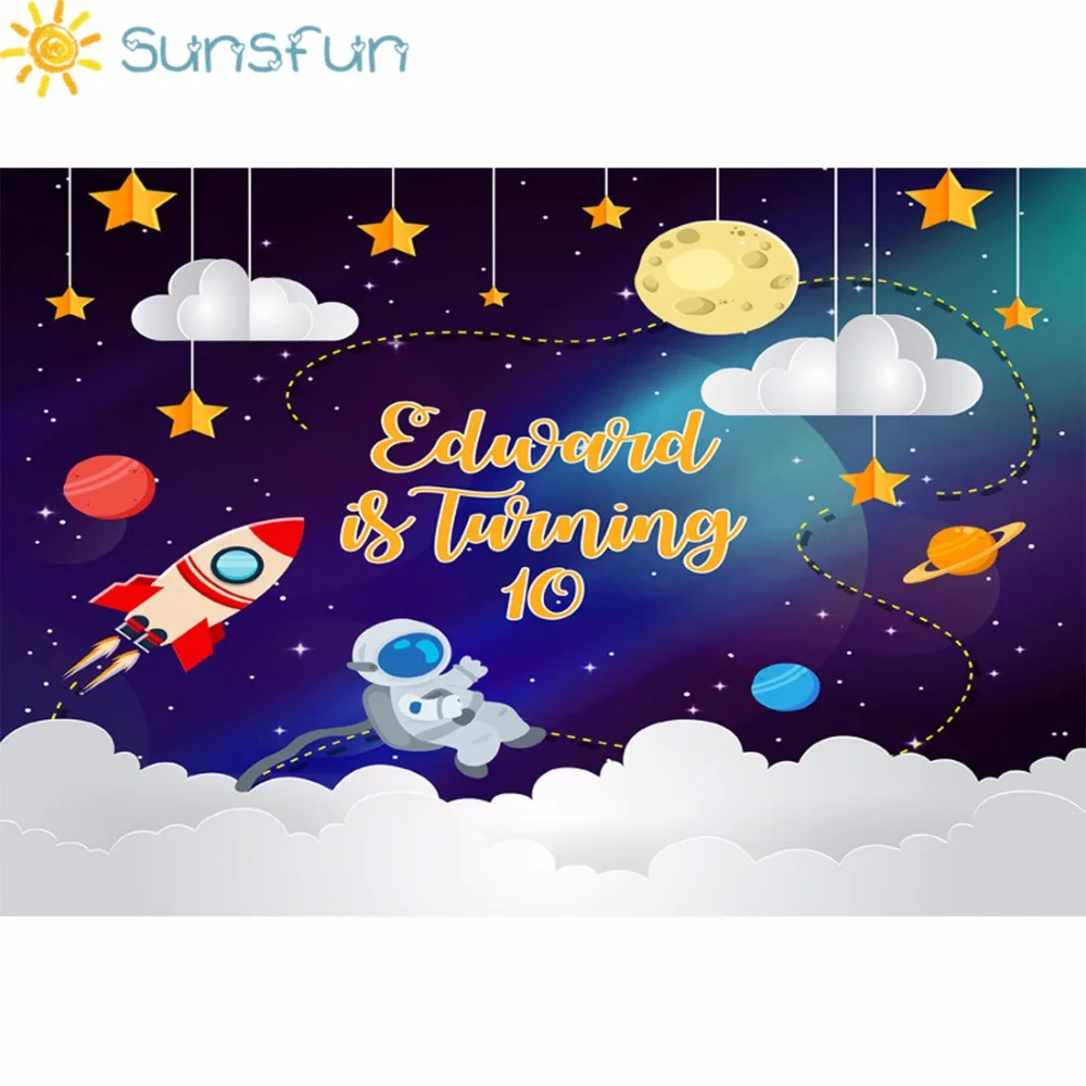 Sunsfun 7x5 футов космическое пространство День рождения Дети ракета синий фон реквизит дизайн для детей 220x150 см