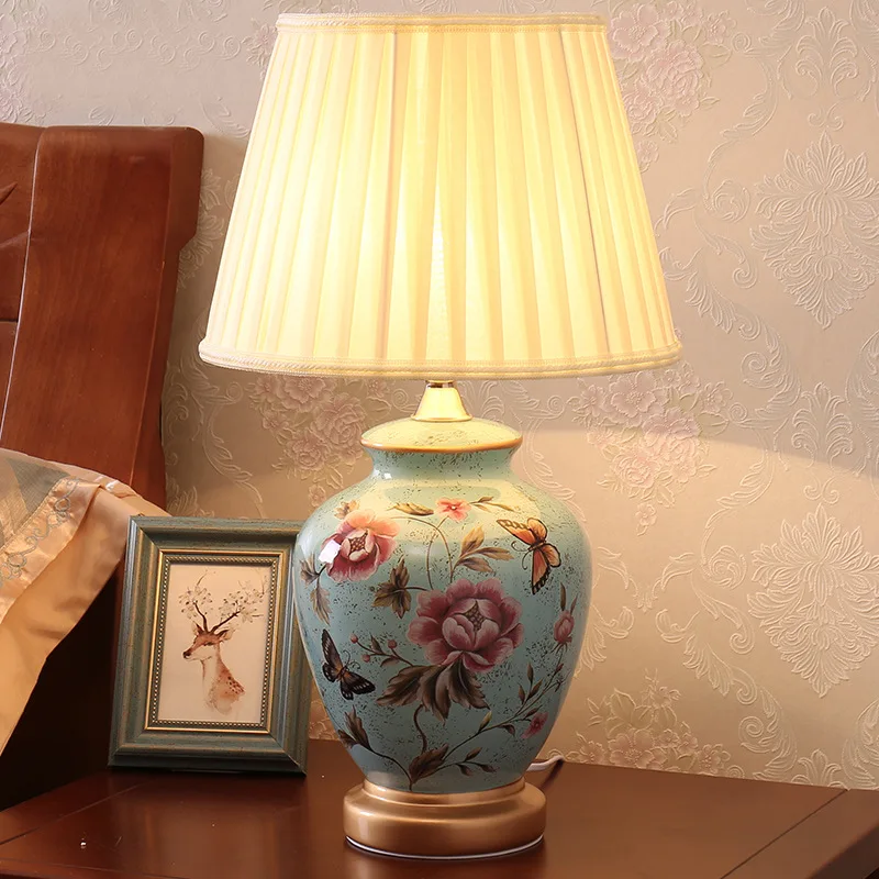 

TUDA 30X52.5cm Free Shipping Creative Hand Paiting Ceramic Table Lamp Modern Chinese Style Table lamp Home Decor LED Table Lamp