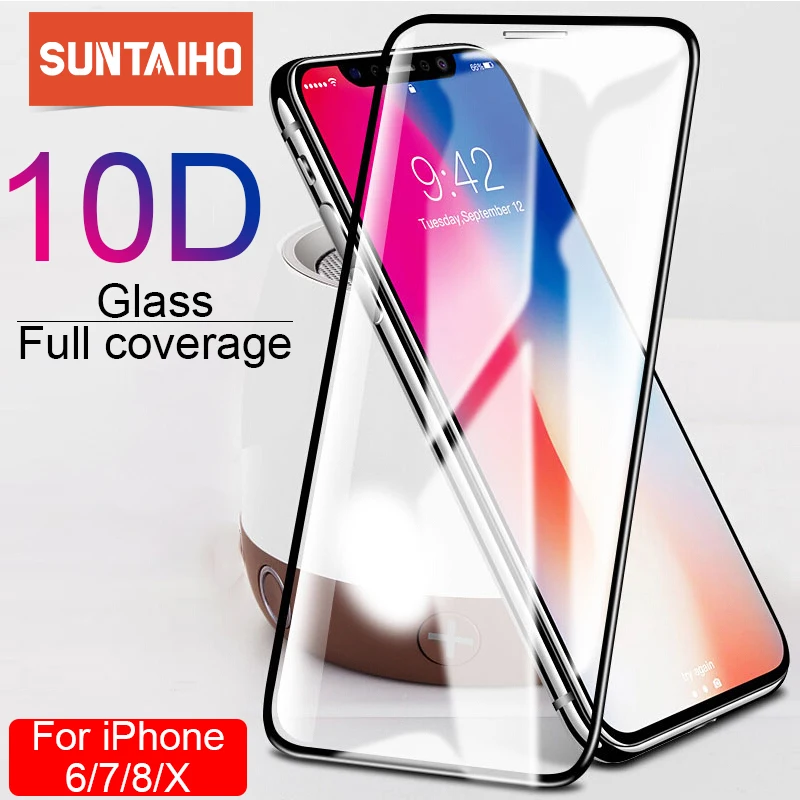 Suntaiho 10D زجاج واقي ل فون X XS 6 6 S 7 8 زائد الزجاج واقي للشاشة ل فون 7 6 X XR XS ماكس شاشة حماية