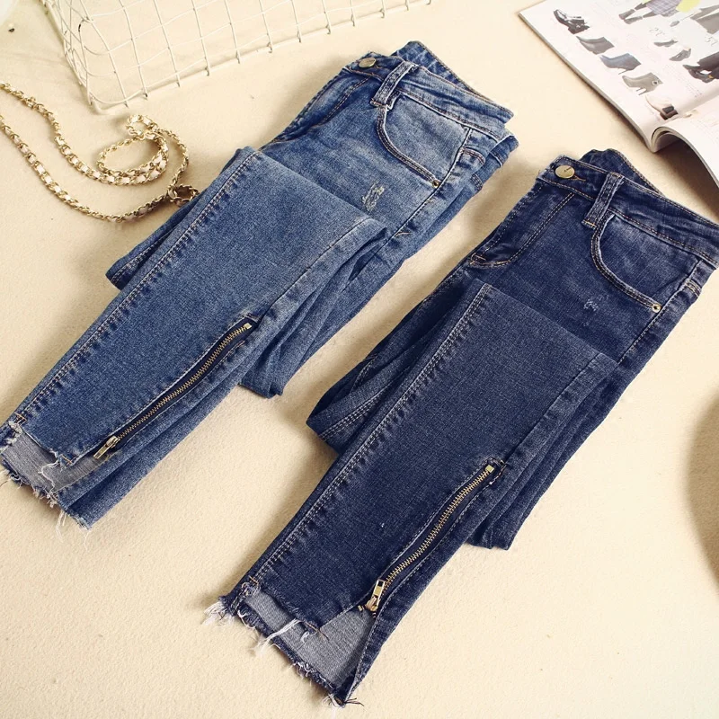 2019 весна лето обтягивающие джинсы женские винтажные молнии нерегулярные с высокой талией джинсы Pantalon Femme узкие брюки женские джинсы C4191