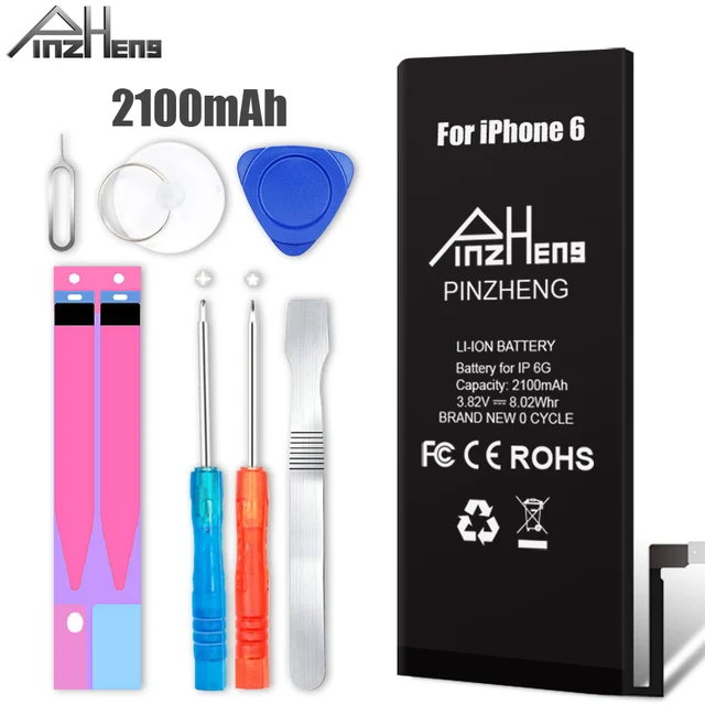 Best Price PINZHENG Original 2100mAh Mobile Phone Battery For iPhone 6 Battery Original High Capacity With Tools Kits Replacement Batteries