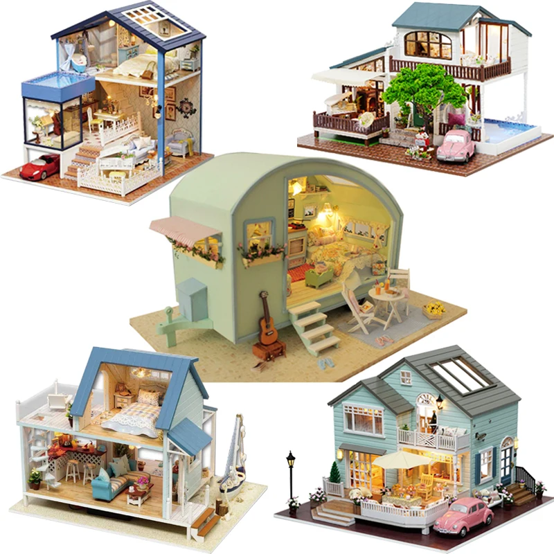 

Cute Room Creative DIY Dollhouse Miniature Doll House With 3D LED Furnitures Wooden Model Handmade Toys Gift For Chrildren #E