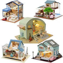 Cute Room Creative DIY Dollhouse Miniature Doll House With 3D LED Furnitures Wooden Model Handmade Toys