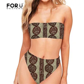 

FORUDESGINS Retro African Traditional Printing Swimsuit Women Push Up Swimwear Female 2018 Sexy Bikini High Waist Swimming Suit