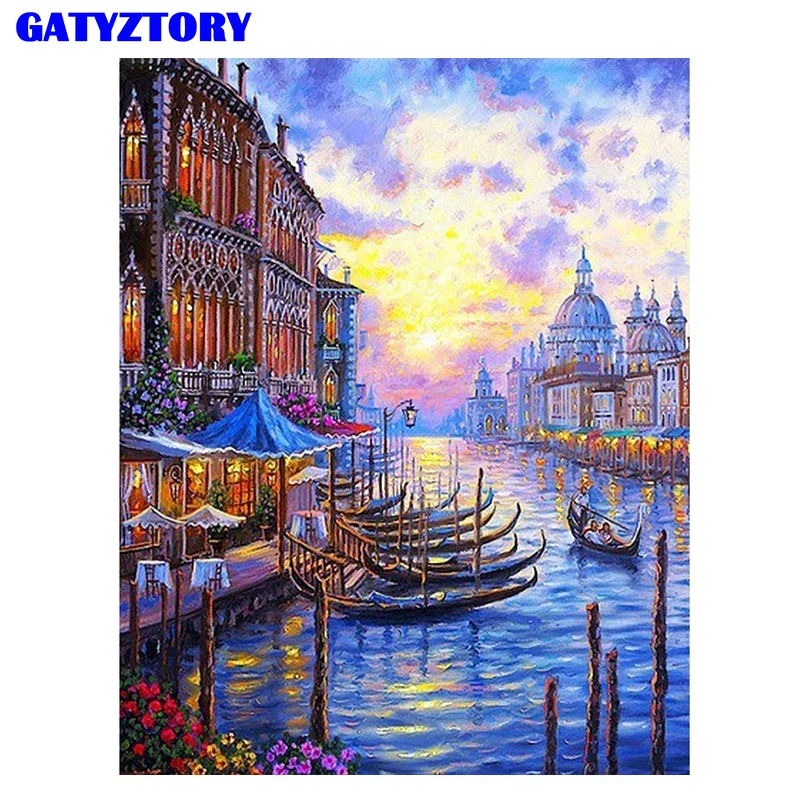 Безрамное Венеция закат на море DIY живопись по номерам искусство холст живопись современный домашний Настенный декор уникальный подарок для творчества