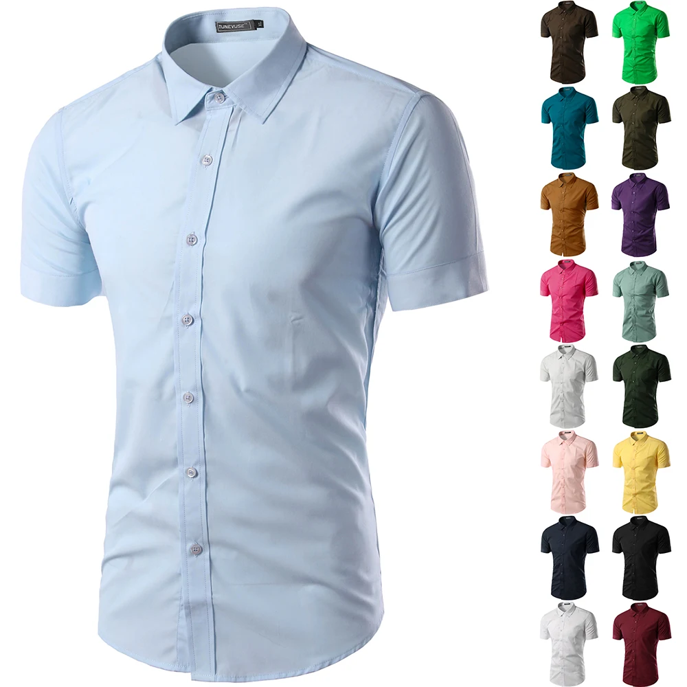 Мужская рубашка с коротким рукавом, приталенная, Camisa Social Masculina Chemise Homme, новинка, летняя мужская однотонная деловая рубашка 6537