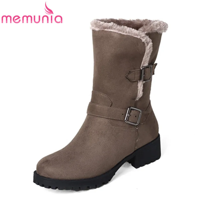 

MEMUNIA size 33-44 new arrival 2020 snow boots round toe slip on mid calf boots keep warm winter low heels boots women shoes