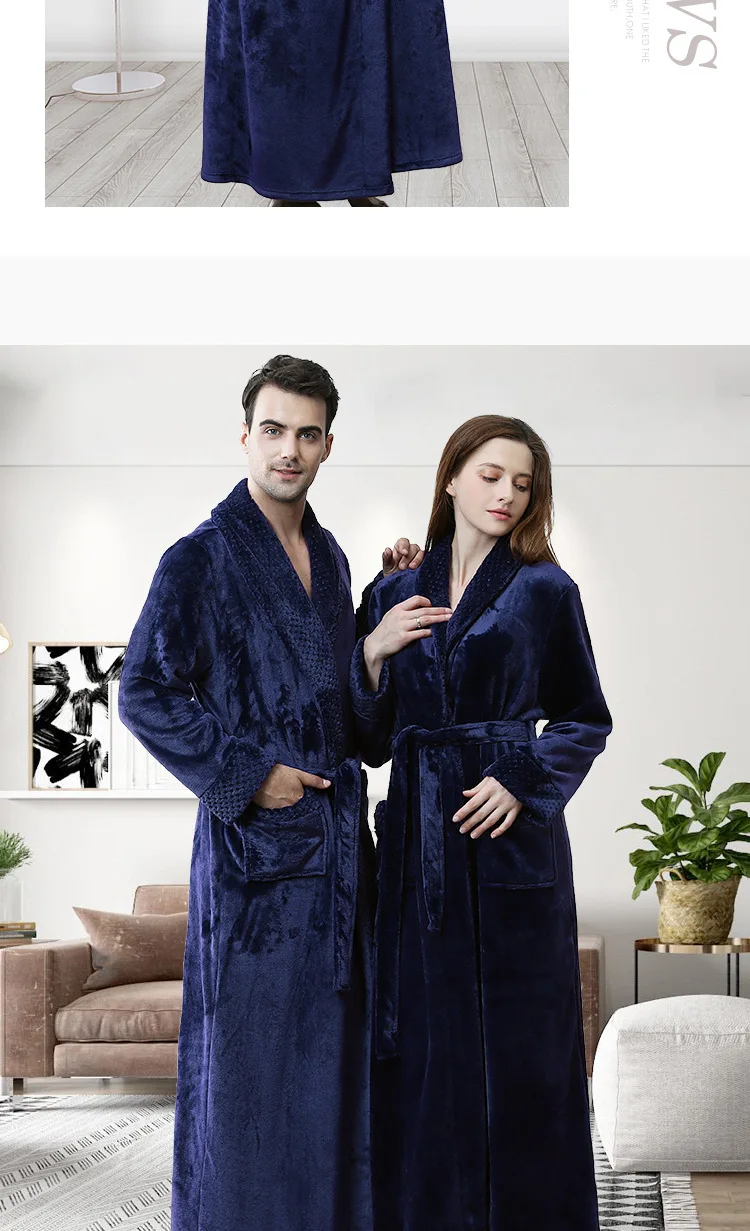 QWEEK Winter Stitching Womens Robes Sleepwear Plus Size Splid Color Bathrobes Homewear Flannel Couple Bath Robe Sleepwear