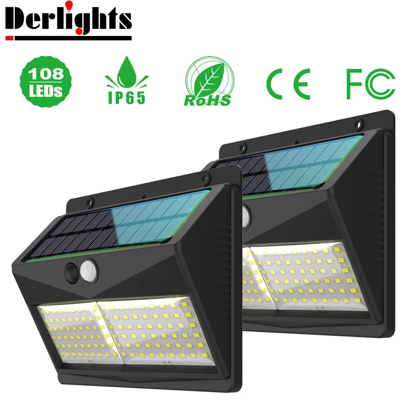 

2-6pcs Solar Light 108LED PIR Motion Sensor Lamp Outdoors IP65 Waterproof Solar Garden Lights Emergency Security Light Wall Lamp