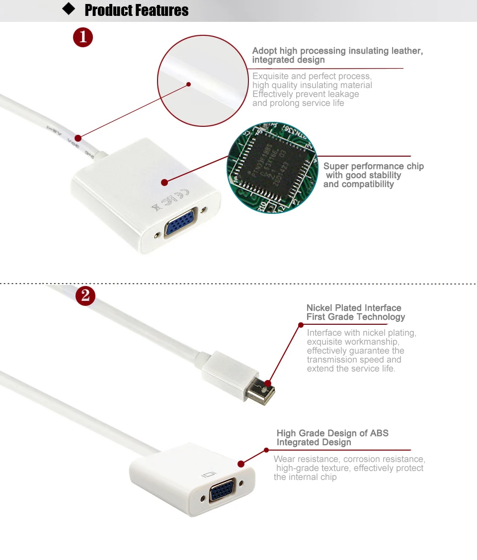 Mini DisplayPort Thunderbolt Display Port Mini DP To VGA Cable Adapter 1080P For MacBook Air Pro Video Extension Converter Cable (3)