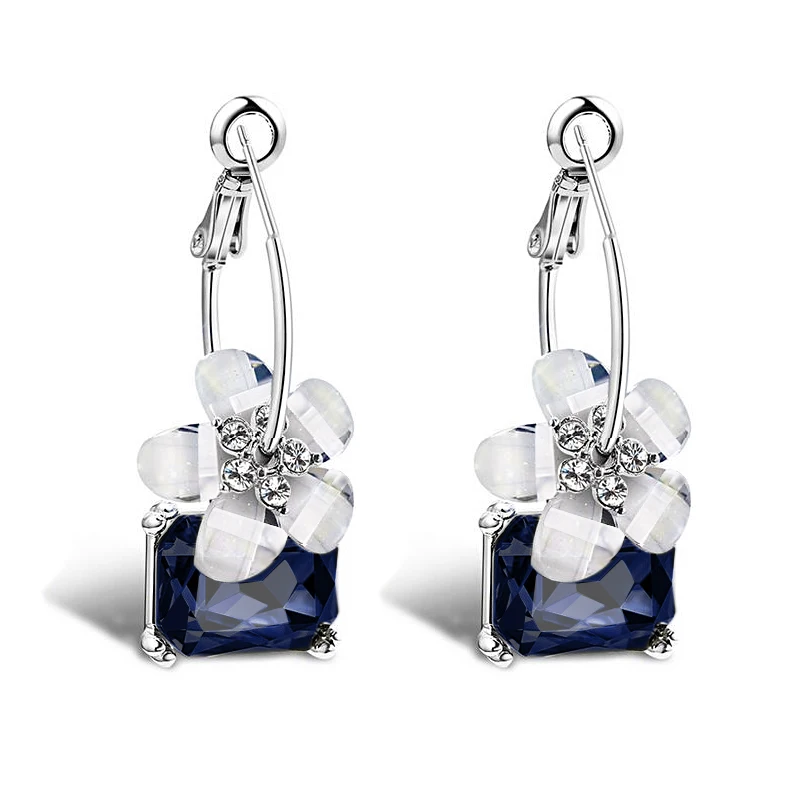 Женские серьги с кристаллами 3 цвета модные длинные цветком белого для