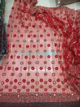 

Top quality embroidery tulle mesh lace fabric 3d flower BZL-2113 for party dress with big stones and small stones