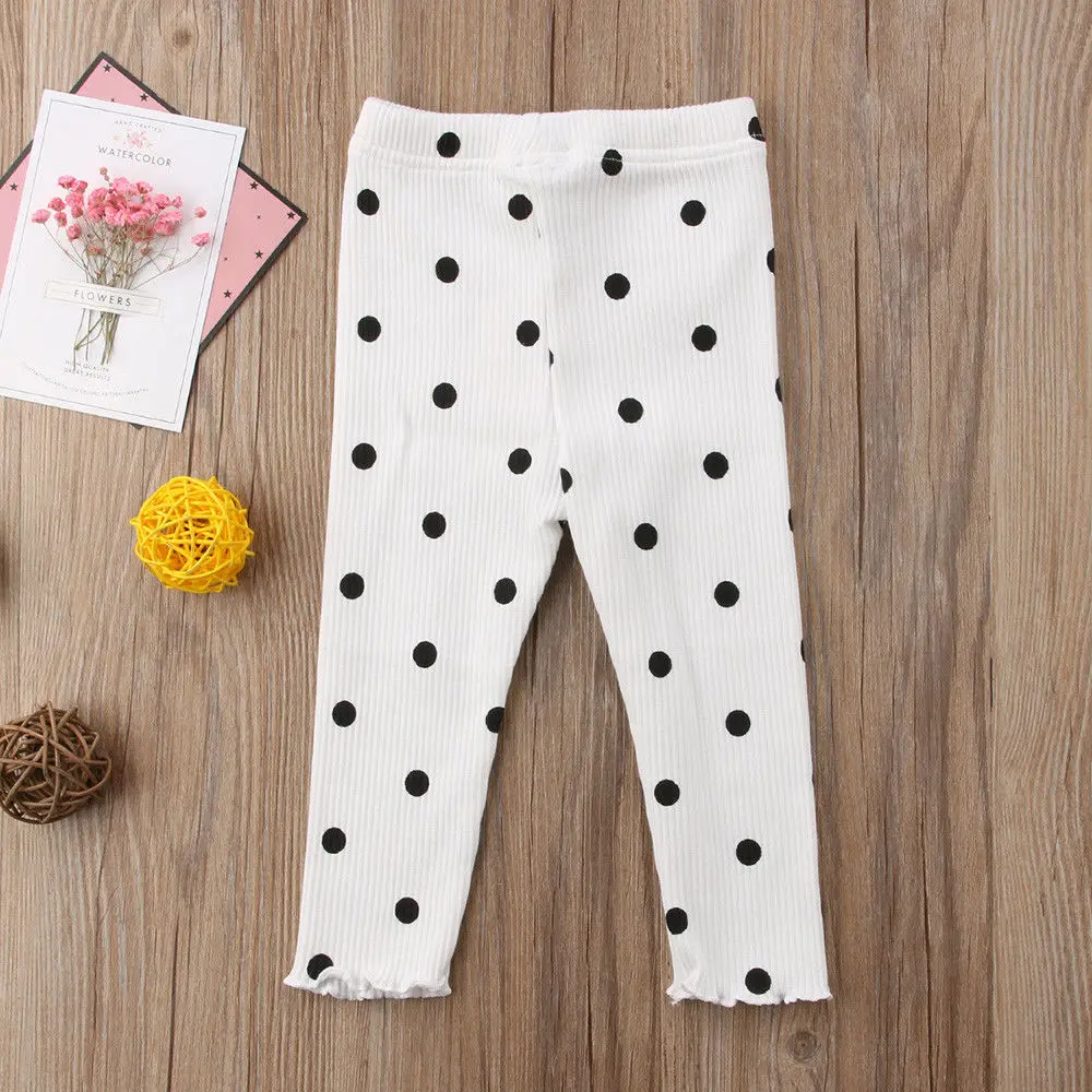 Узкие длинные штаны для маленьких девочек детские леггинсы в горошек для девочек г. весенне-осенние брюки для девочек - Цвет: Белый