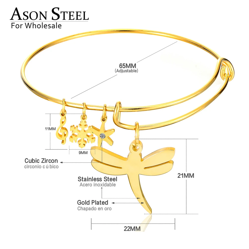 ASONSTEEL 65 мм Регулируемые золотые буквы звезда снежинка Шарм браслет и для женщин