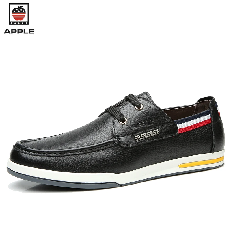 

Apple High Quality Genuine Leather Upper Rubber Sole Men's Skateboard Shoes Black Waterproof Lace Up Style Male Sneakers 5208067