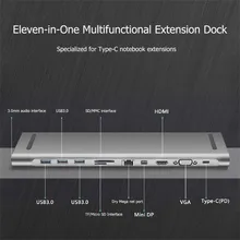 Алюминиевый 11 в 1 концентратор usb type-C к USB3.0 TF HDMI VGA RJ45 Mini DP док-станция адаптер для MacBook#25