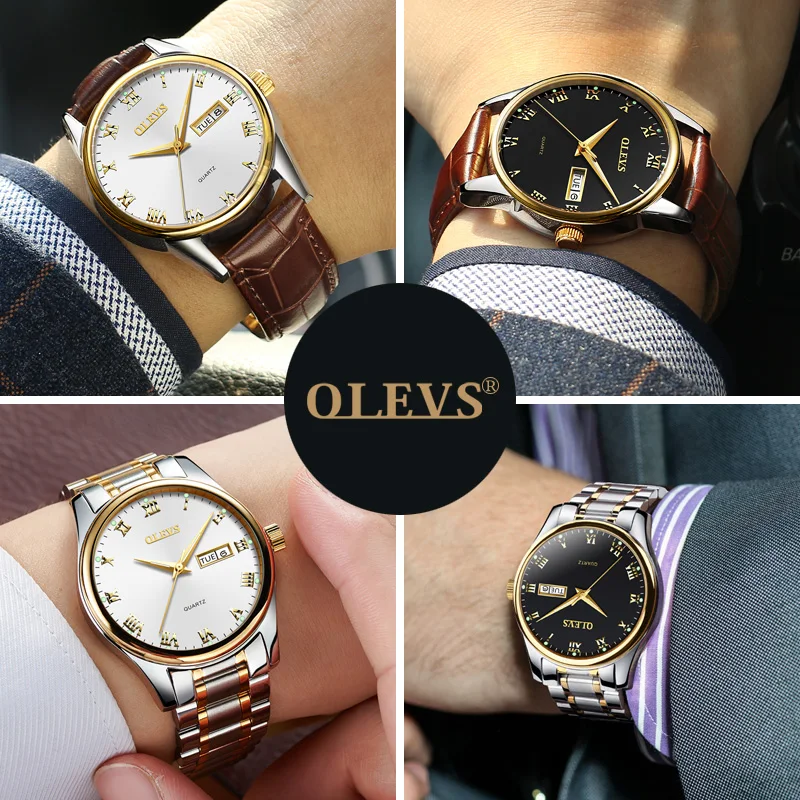 Роскошные Брендовые мужские часы OLEVS с отображением недели кварцевые датой