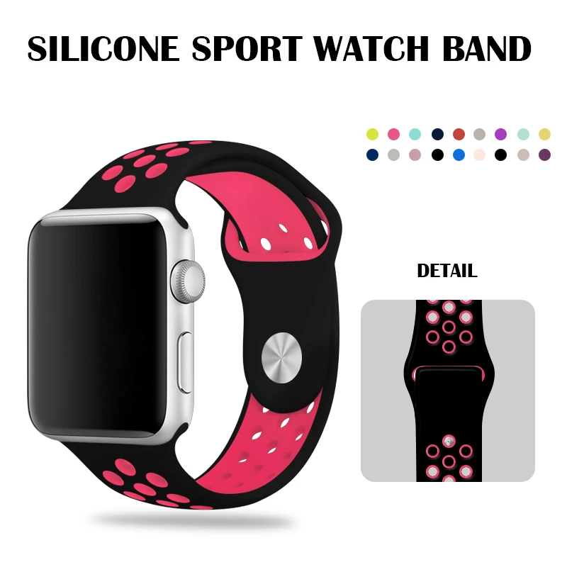 

Black/Pink Apple Nike Watch Band 40mm 44mm Silicone Bands Sport For Apple Watch Series 4 Bracelet 38mm 42mm For Iwatch Series 3