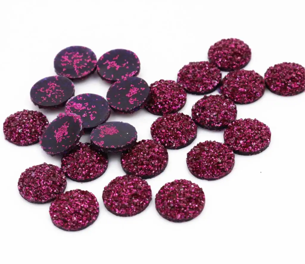 

New Fashion 40pcs 12mm Rose Red Color Natural ore Style Flat back Resin Cabochons For Bracelet Earrings accessories-V2-22